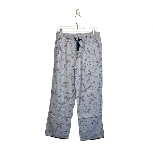 Victoria’s Secret Light Gray Black Bow Print Wide Leg Pajama Pants Small Women’s - Picture 1 of 12